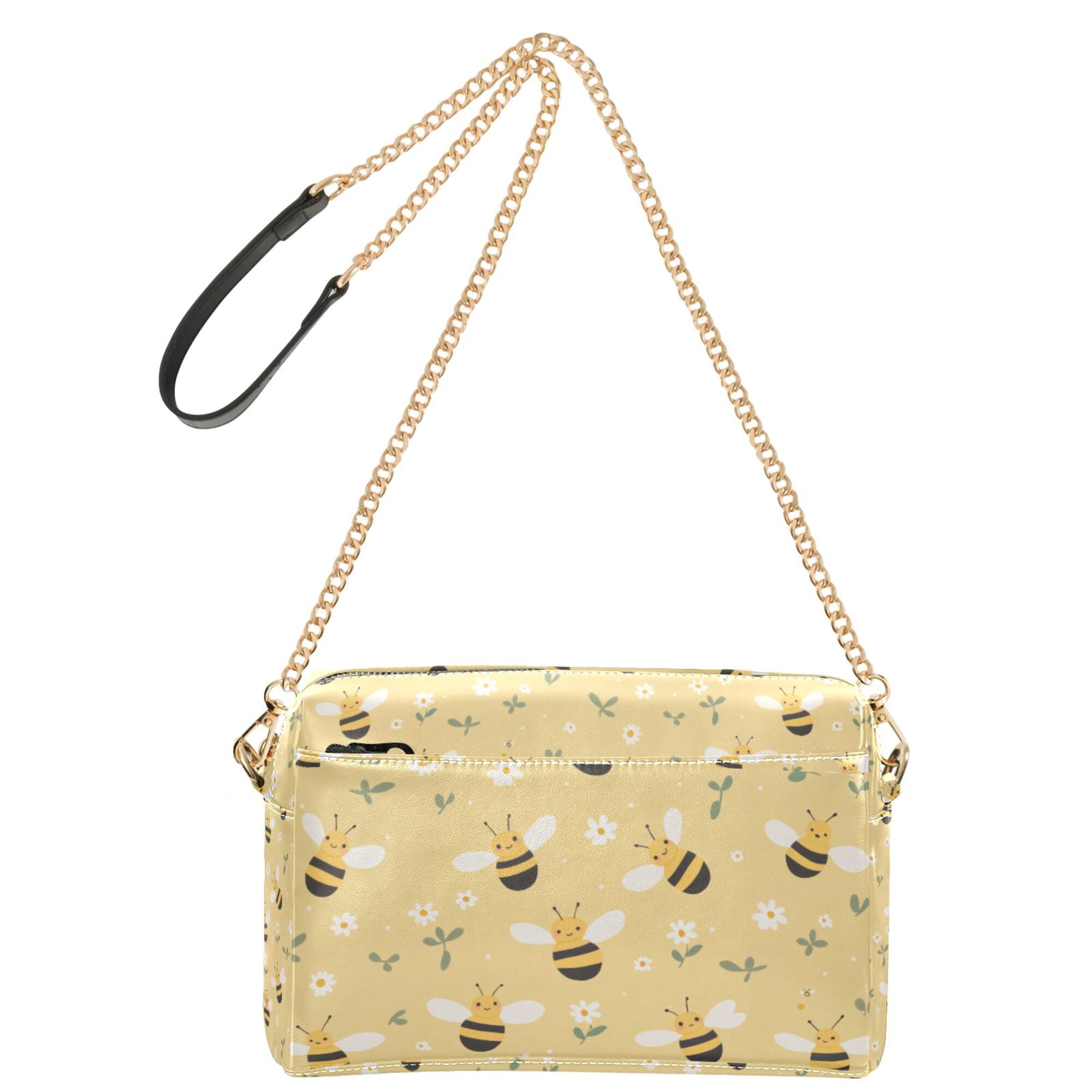 FORMRS Women Crossbody Purse with Chain Strap Vegan Leather Shoulder Handbag, Cute Bee Pattern