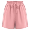 thumbnail image 1 of Linen Tops for Women's Wide Leg Shorts Fashion Comfy Drawstring Elastic Waist Loose Shorts Lightweight Faux Linen Shorts with Pockets ,Pinks,L, 1 of 3