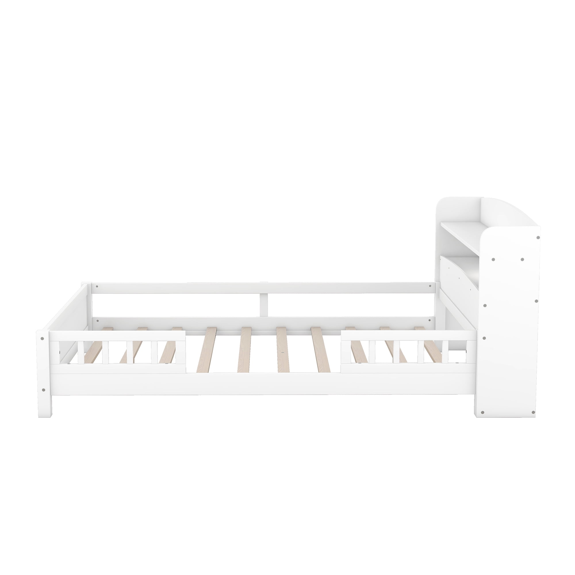 Euroco Wood Full Size Platform Bed with Storage Headboard and LED Light, White