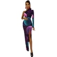 thumbnail image 4 of Robe Longue Colorée Espace Femmes Planètes Violettes Fête Robe Maxi Printemps Sexy Moulante Fendue Graphique Vestido, 4 of 5