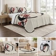 thumbnail image 6 of Quilts Queen Size Bedding Set, Cherry Blossom Lightweight Quilted Comforter, Asian Japanese Red Plum Flower Retro Beige Soft Reversible Bedspread Coverlet with Pillow Covers for All Season, 90" x 96", 6 of 9