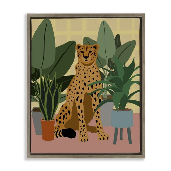 Stupell Industries Contemporary Modern Leopard & Plants Brown Floating Frame Canvas Art, 17 x 21, by Elizabeth Medley