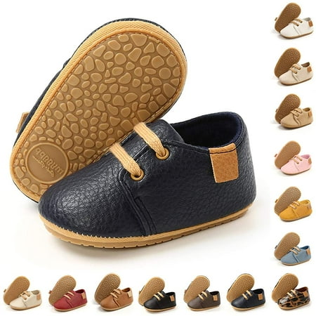 

Baby Boys Girls Moccasins Oxford Sneakers PU Leather Rubber Sole Infant Loafers Anti-Slip Toddler First Walkers Crib Dress Shoes