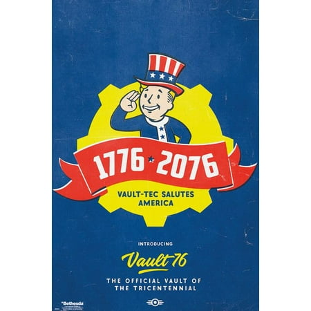 300 Home Decor Fallout 76 - Gaming Poster / Print (300 Year Anniversary / Tricentennial - 1776-2076 - Vault-Boy) (Size: 24