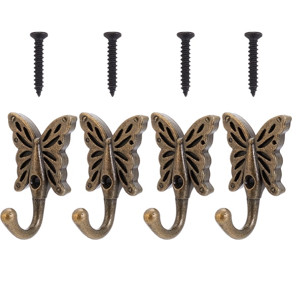 4Pcs Butterfly Coat Hooks 4Pcs Decorative Towel Hooks Rustic Metal Wall Hooks Vintage Wall Mounted Metal Hanger for Coat Towel Key Bags Scarves Home Decor Accessories 2.18x1.37 inch Copper DIY