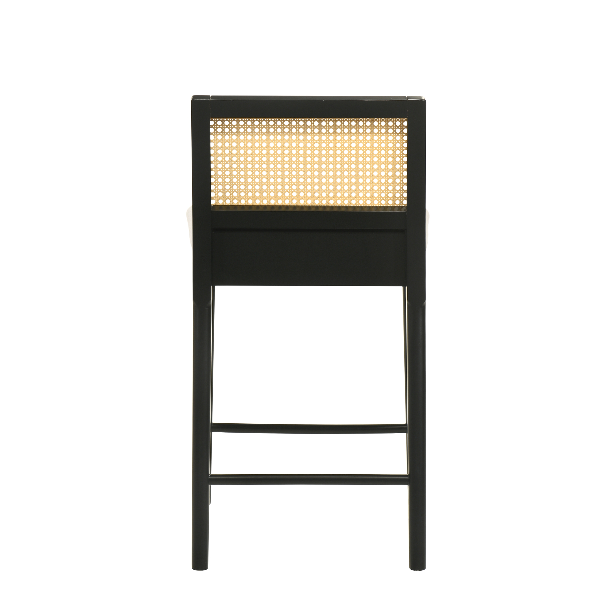 Tobias Coastal Modern Wood Counter Height Kitchen Bar Stool in Black Finish with White Boucle Fabric Upholstered Seat - Set of 4