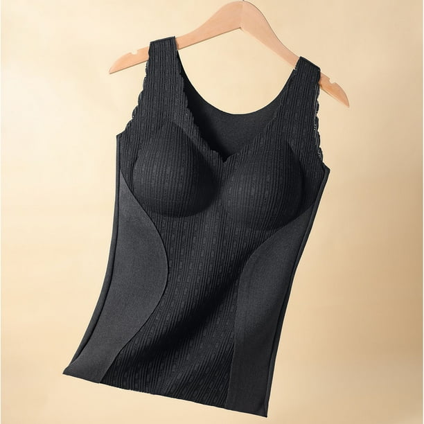 Ropa interior térmica para mujer, de poliéster, con cuello redondo, almohadilla para el pecho, cálida y calefactora.