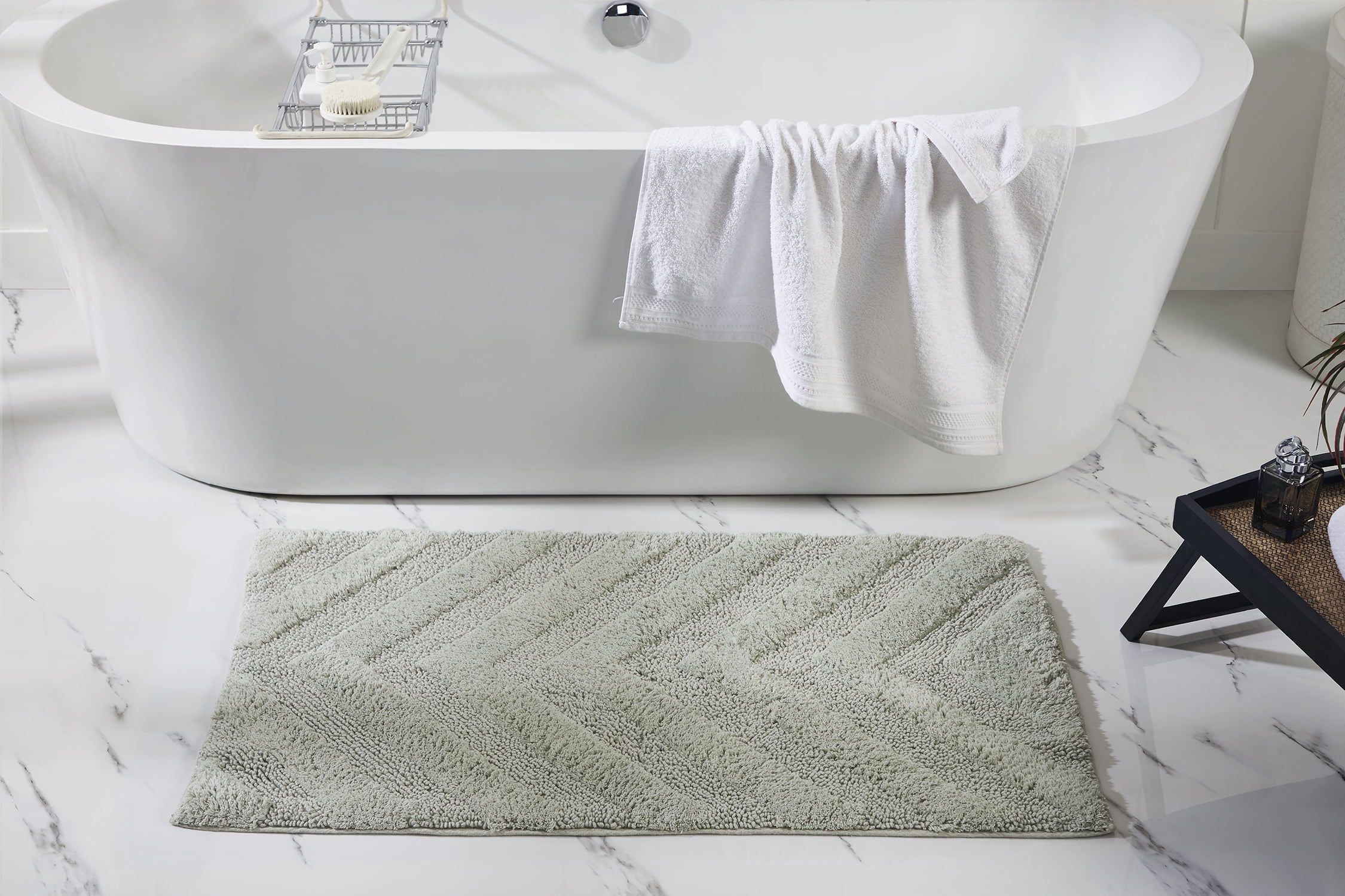Better Trends 2 Piece Bathroom Rug Set 100% Cotton Extra Soft Tufted Bath Rug Water Absorbent Non-Slip Bath Mat Machine Washable (Dark Sage) Hugo Collection