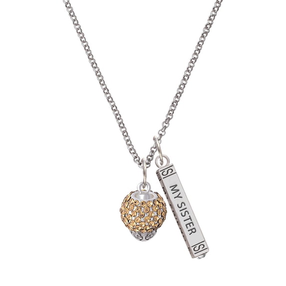 Delight Jewelry Silvertone Light Brown Crystal Sparkle Spinner Silvertone Always My Sister Bar Charm Necklace, 23"