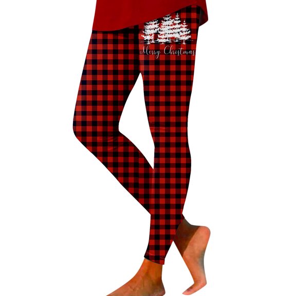 Gunia Christmas Pants Plaid Stretchy Tights Lift Fitness Exercise Womens Leggings Yoga Pants Size L