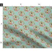 Bunny Green Pink Flowers Floral Rabbit Easter Spoonflower Fabric by the Yard