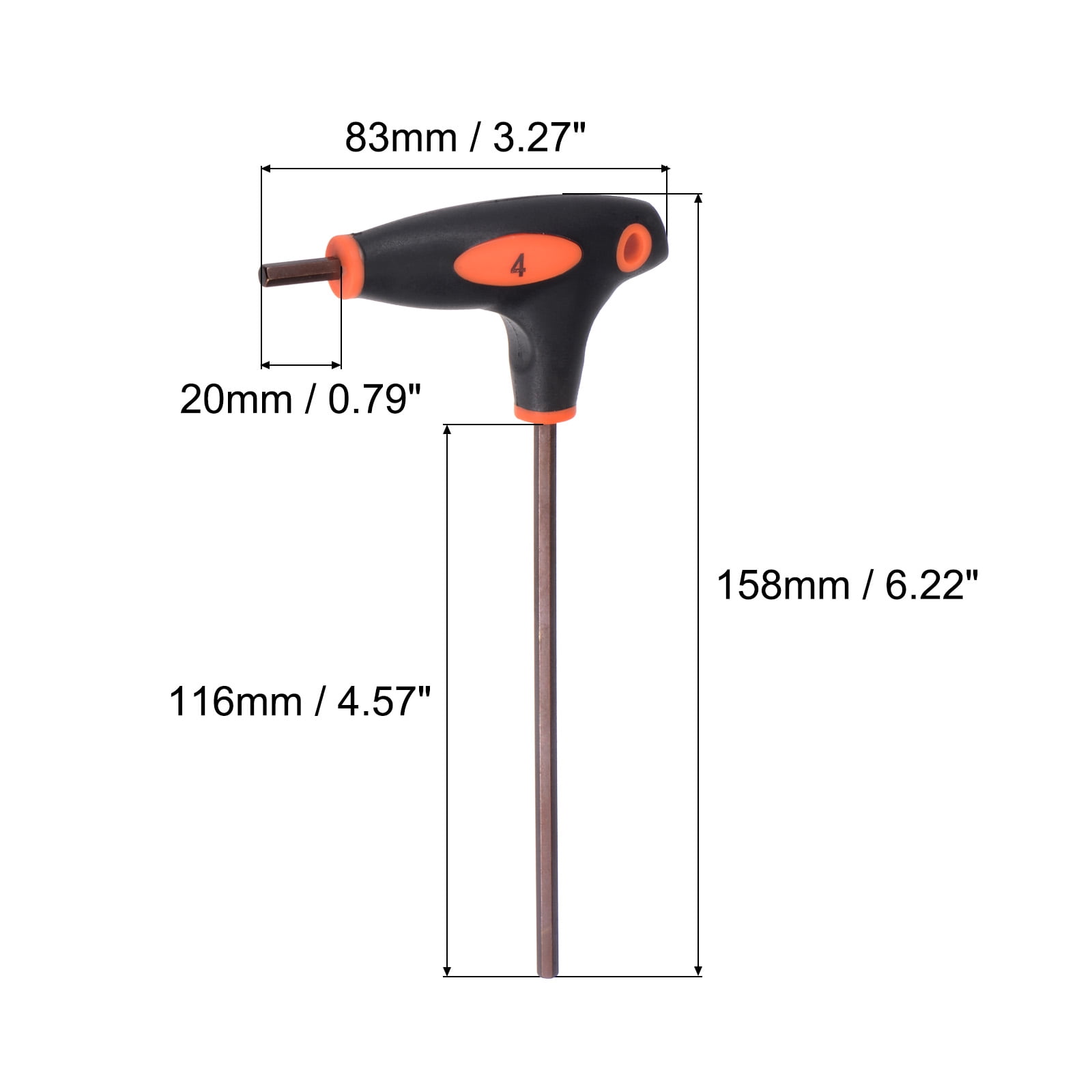 Uxcell 8pcs 4mm Hex Key T-Handle Dual End Wrench Spanner, Metric S2 Steel