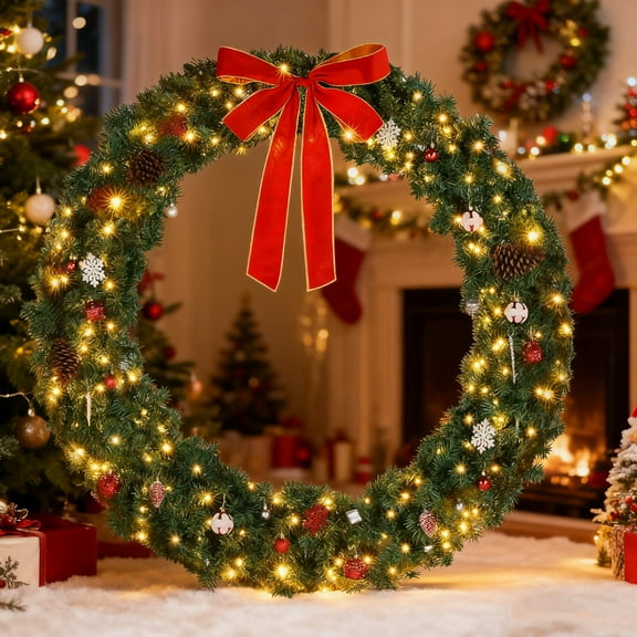 iCapeson 48in Pre-Lit Christmas Garland with 150 LED Lights, 450 Branch Tips Artificial Pine Garland with Remote Control, Indoor Outdoor Holiday Decor for Door, Window, Mantel
