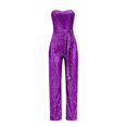 thumbnail image 4 of HJYCHN Elegant Women's Sleeveless Strapless Sequined Jumpsuit for Evening Party and with Comfortable Stretch Fit and Fashionable Design Purple L, 4 of 6