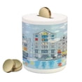 thumbnail image 1 of Christmas Piggy Bank, Noel Time at Amsterdam Canal with Historical Famous Buildings North Europe Design, Ceramic Coin Bank Money Box for Cash Saving, 3.6" X 3.2", Multicolor, by Ambesonne, 1 of 4