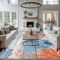 thumbnail image 4 of Summer Ocean Washable Living Room Rugs 5'x8', Nautical Sea Orange Blue Starfish Corals Blue Wood Grain Low Pile Throw Large Area Rug Non-Slip Sturdy Edge Binding Carpet for Living Room Kitchen Office, 4 of 9