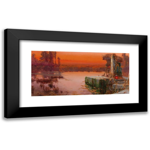 Enric Serra Auqué 14x8 Black Modern Framed Museum Art Print Titled - Evening Light Over the Pontine Marshes