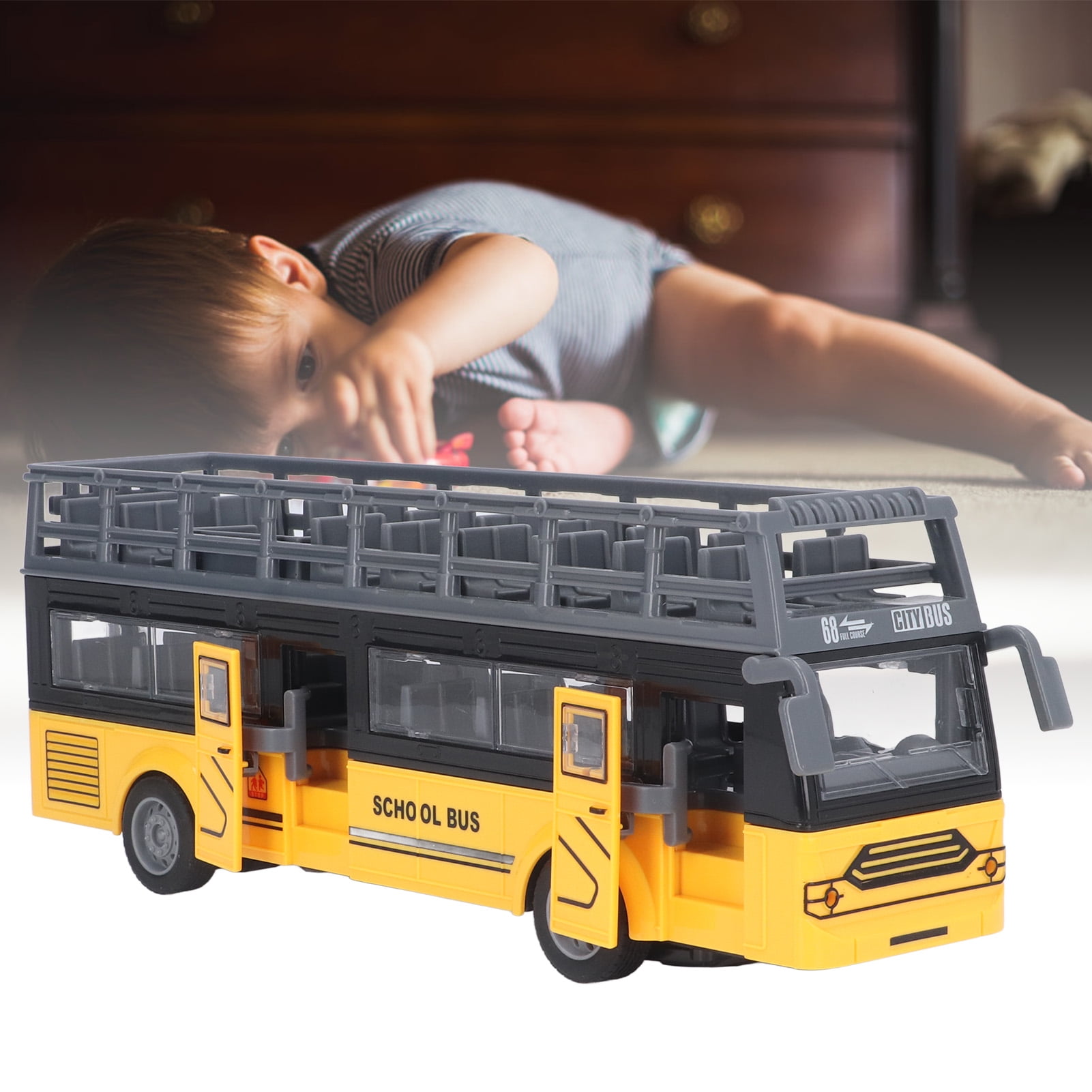 Bus à Impériale Télécommandé, Portes Ouvrantes Bus RC Sûr Facile à Contrôler 4 Canaux pour 3 Ans et Plus pour Jouets QH204 7 Bus Scolaire