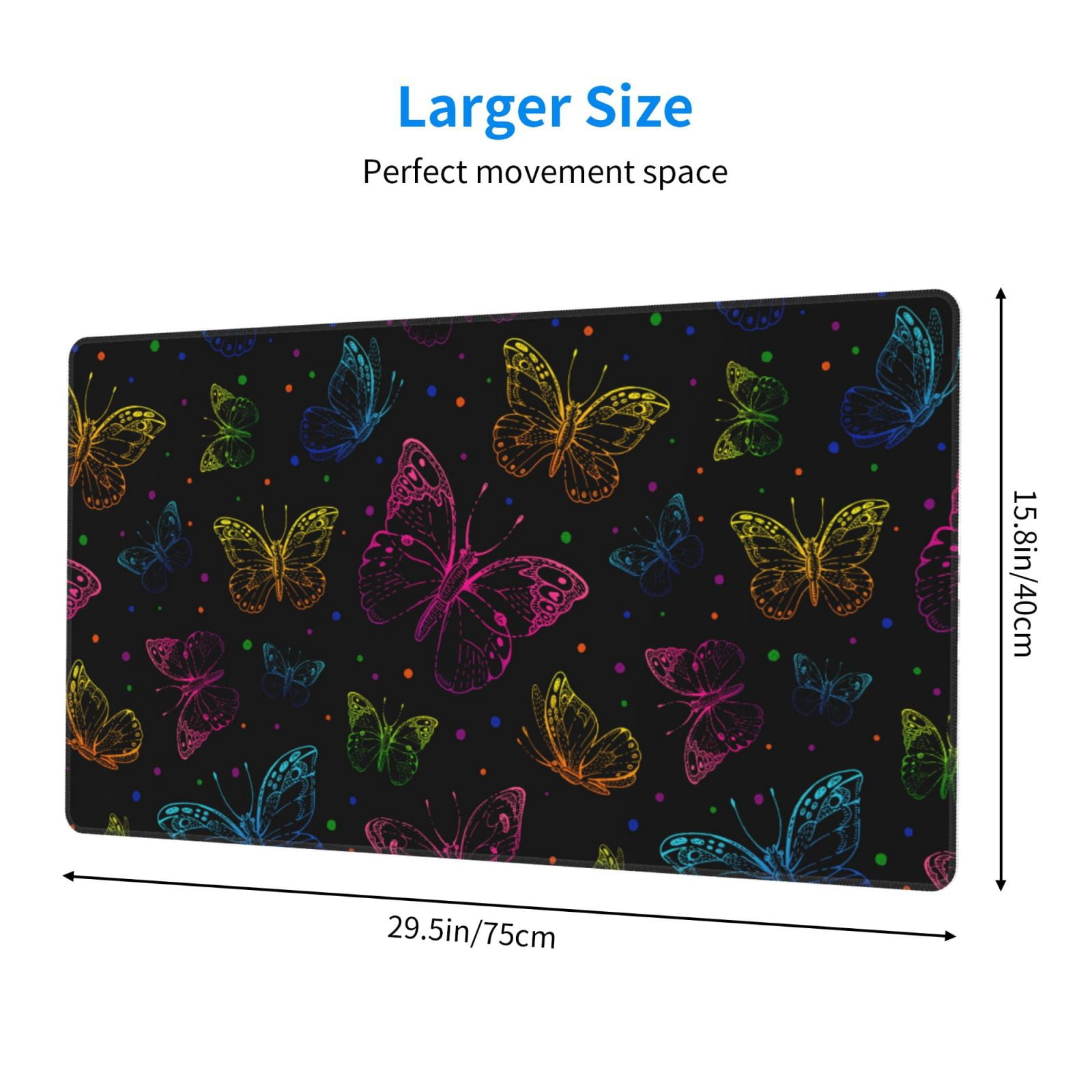 Rateoe Butterfly Print Mouse Pad - Extended Large Gaming Mousepad,Non-Slip Stitched Edge,16x29.5 Inch