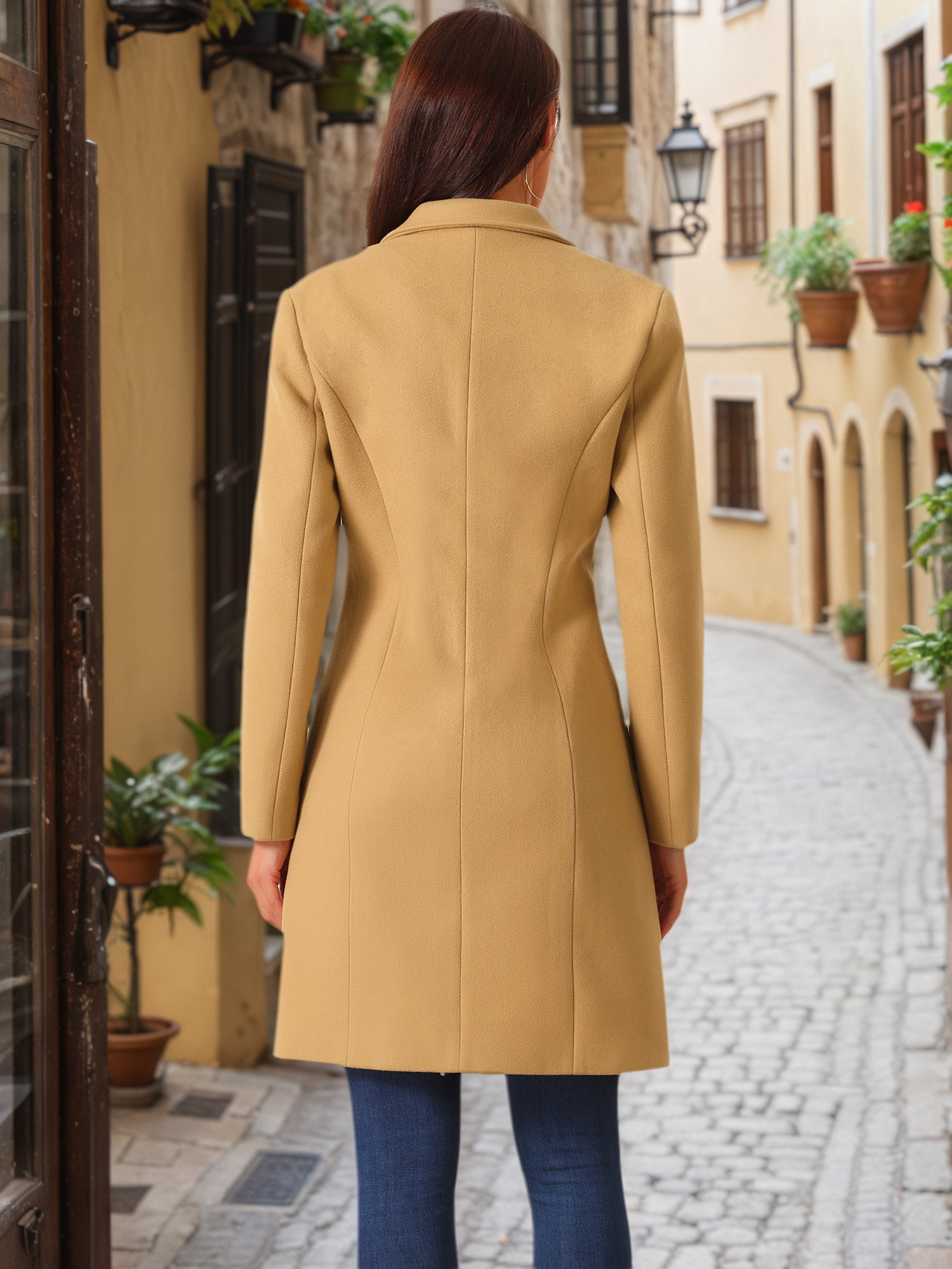 DARING DIVA Women's Winter Single Breasted Peacoat Notched Lapel Button Down Overcoat M Khaki