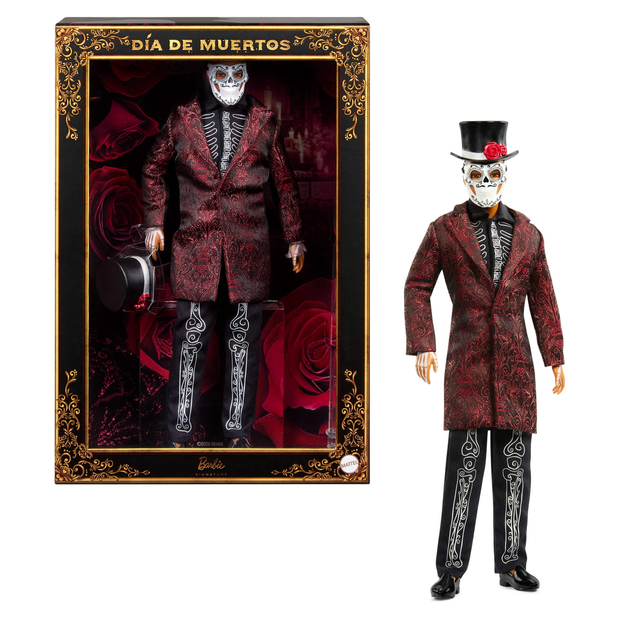 Barbie 2026 Día De Muertos Ken Doll in Knee Length Jacket and Removable Calavera Mask and Hat
