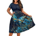thumbnail image 3 of SCRAWLGOD Butterfly Flowers Dresses for Women Summer Casual Swing Dresses Midi Length Lightweight Women's Summer Short Sleeve A-Line Midi Dresses Casual with Wide Meck for Holidays Size XS, 3 of 7