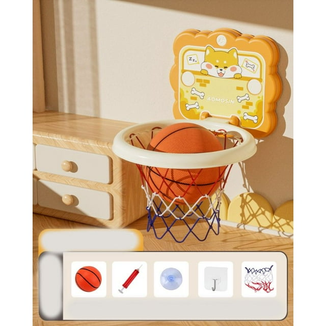 LEEYNEERMini Basketball Hoop Set, Indoor Play Wall Mount Basketball Hoop for Door with Goal for Game Fun,Yellow