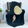 thumbnail image 4 of Astronomy Soft Flannel Fleece Throw Blanket, Flying Rocket on Space with Moon, Cozy Plush for Indoor and Outdoor Use, 60" x 80", Dark Night Blue Cream, by Ambesonne, 4 of 5