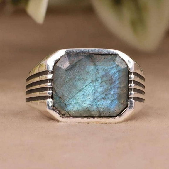Blue Labradorite Ring, 925 Sterling Silver Ring, Men's Ring, Signet Ring, Promise Ring For Him, Birthday Gift