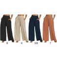 thumbnail image 5 of Baywell 2024 Women Pants Summer and Autumn High-waisted Pleated Elastic Waist Ties Wide-legged Pants Solid Color Loose Casual Pants S-3XL, 5 of 6