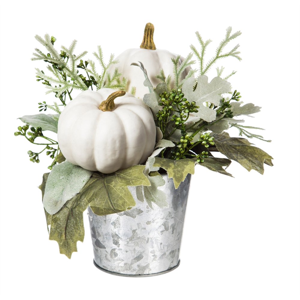 White Pumpkin Artifical Tabletop Decor in Galvanized Vase - Walmart.com