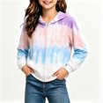 thumbnail image 6 of Spazoro Girls Full Zip Hoodie with Pockets, Tie Dye Hooded Stretchy Long Sleeve Lightweight Casual Sweatshirt Jacket Purple Size 9-10, 6 of 6