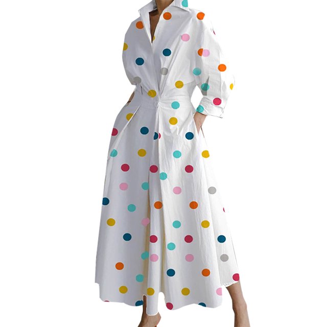 Gibobby Vestido de manga larga Otoño Invierno Casual Cómodo Moda Elegante Manga larga Cuello en V Vestido con estampado floral(Blanco,CH)