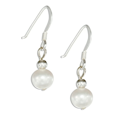 Pearl Wire Earrings - STERLING SILVER WHITE FRESH WATER CULTURED PEARL EARRINGS ON FRENCH WIRES
