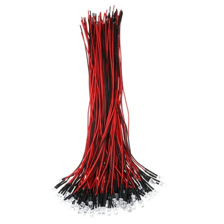 100pcs 5mm LED Diode Lights, Red Light DC 12V Pre-Wired Small Emitting LED Light High Brightness