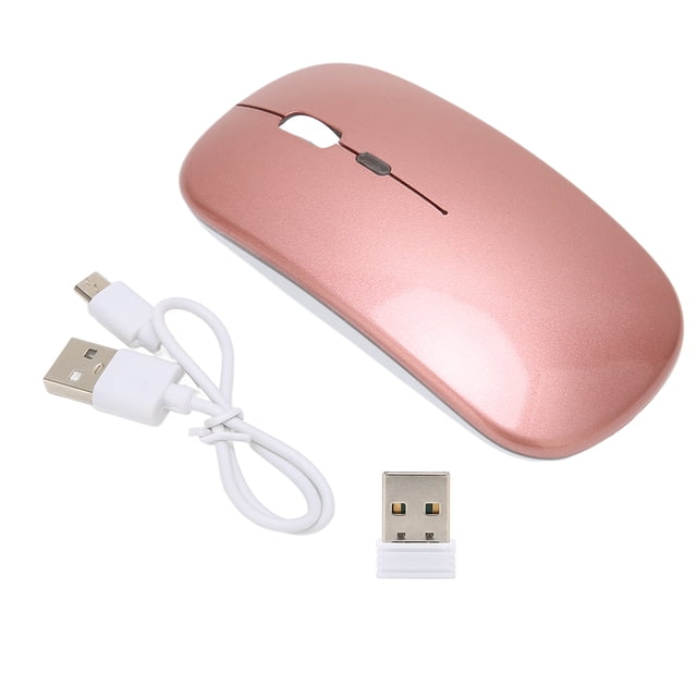 Ratón inalámbrico de 2,4G, ultrafino, recargable, silencioso, 1600DPI, retroiluminación en color, ratón de juego con receptor de 2,4G para ordenador portátil, oro rosa