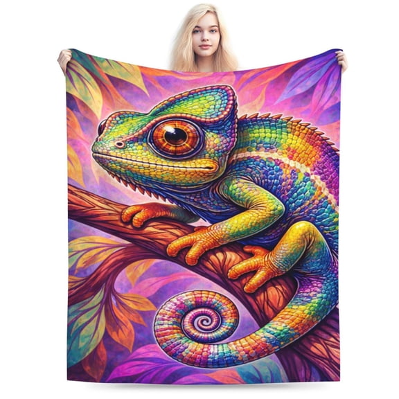 Colorful Chameleon Art Blanket Rainbow Reptile Design Tropical Nature Decor Soft Cozy Throw Blanket for Couch Bed Living Room 50x40