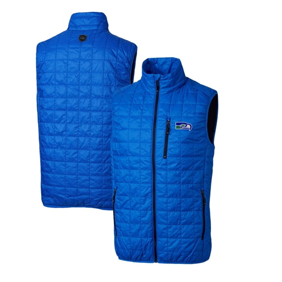 Men's Cutter & Buck Royal Seattle Seahawks Throwback Logo Rainier PrimaLoft Eco Insulated Full-Zip Puffer Vest
