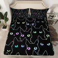 thumbnail image 2 of Erosebridal Cartoon Black Cat Bed Sheets Set Gradient Cats Queen Sheet Set, Kawaii Kitten Sheets Neon Glowing Eyes Bed Set, Cute Animal Pet Flat Sheet, 2 of 5
