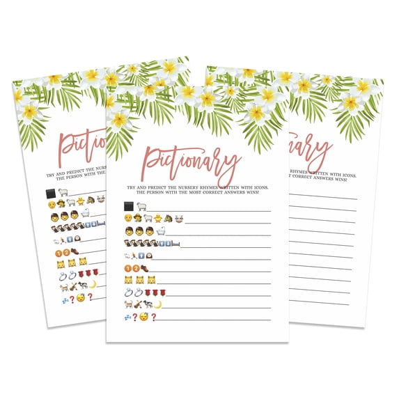 InkdotpotPack of 50,Girl BabyShower Party Collection,PictionaryBabyShower Party Games, Activities, Decorations,Tropical Leave & Flamingo ThemeParty Supplies