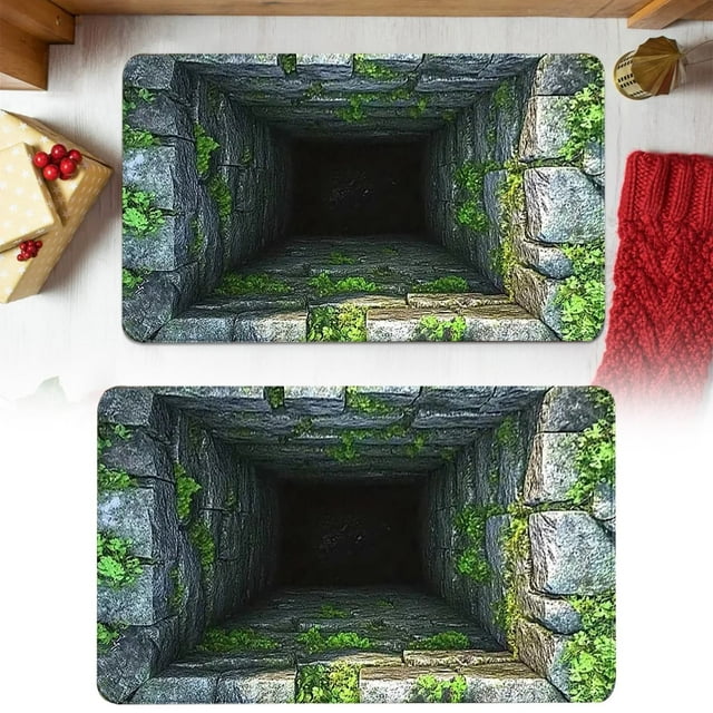 Practical Set Cyenie A Carpet, 3D Optical Rug Brick Bottomless Hole Design Non Area Rug for Living Room Bedroom Front Door Mat Playroom & Gameroom Floor Carpet Decor