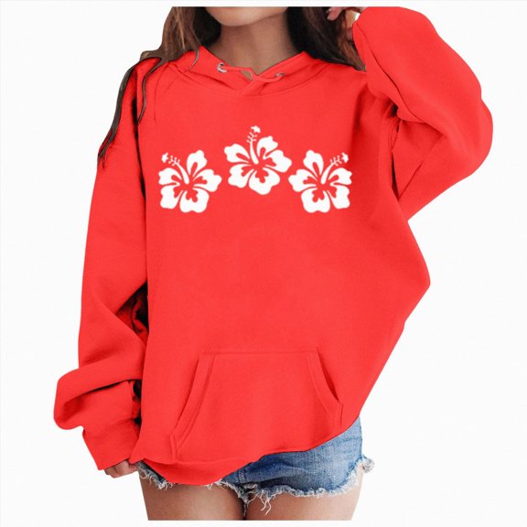 Gubotare Sweatshirts for Teen Girls Trendy Floral Print Long Sleeve Pullover Sweatshirts Oversized Soft Fall Pullover Tops (Red, 5-6 Years)