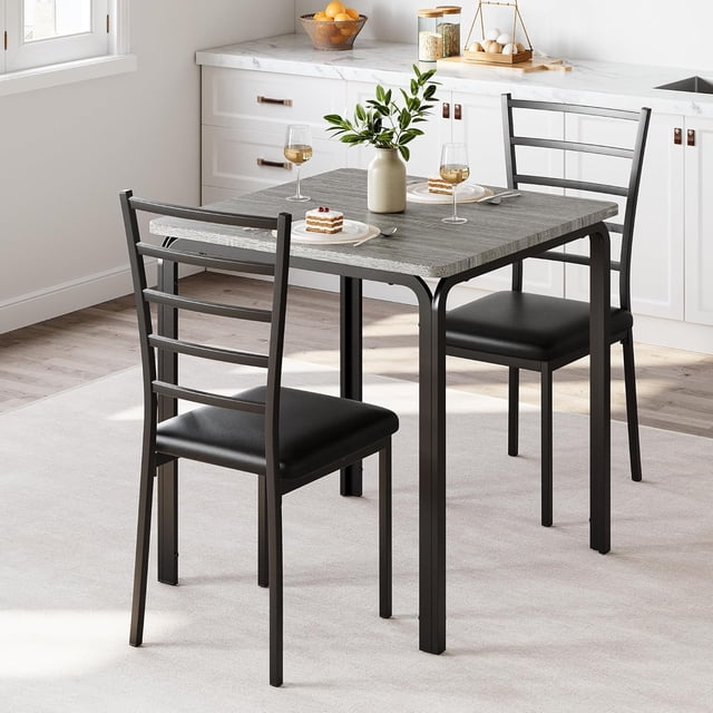 3-piece dining mesa set para 2. small dining room mesa con 2 cozy sillas. estilo rural style, space saving. ideal para para apartment small spaces. available in negra y gray.