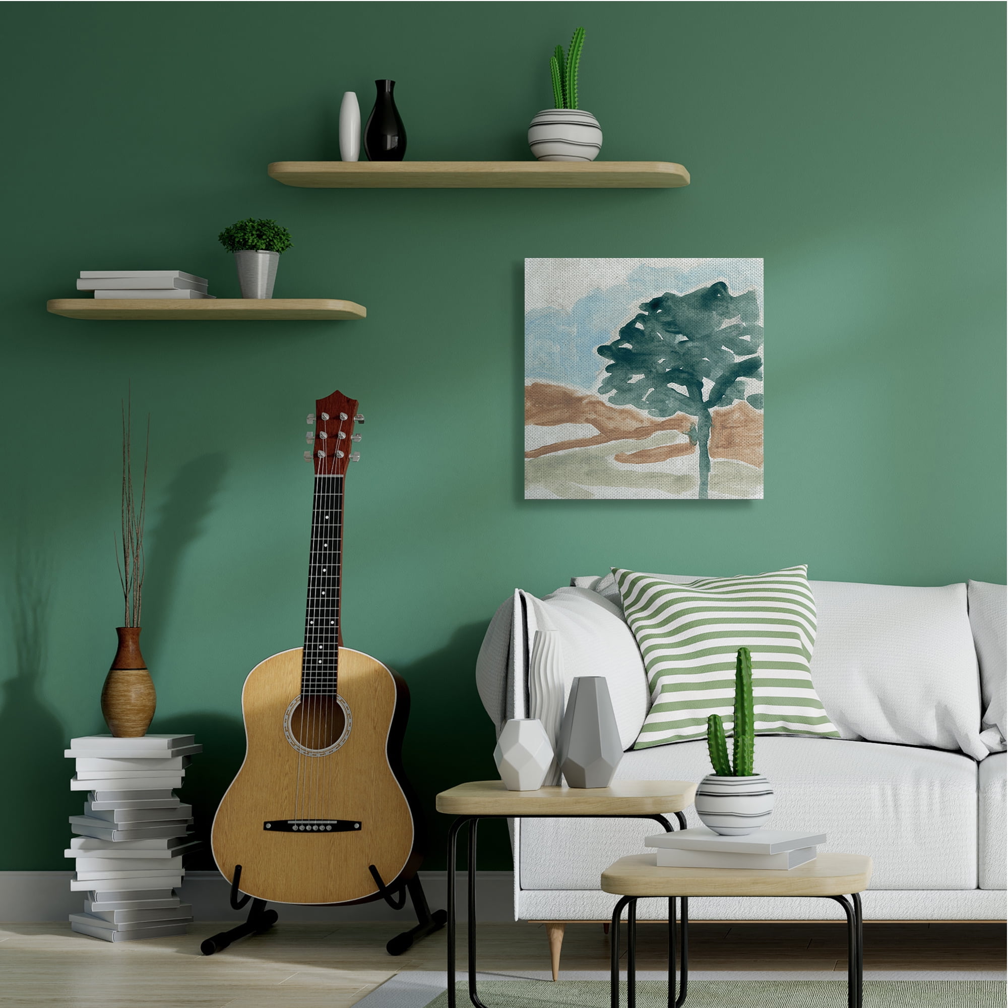 Stupell Industries Tree by Mountains Landscape Soft Shape Abstract Landscape Painting Gallery Wrapped Canvas Art Print Wall Art, 36 x 36
