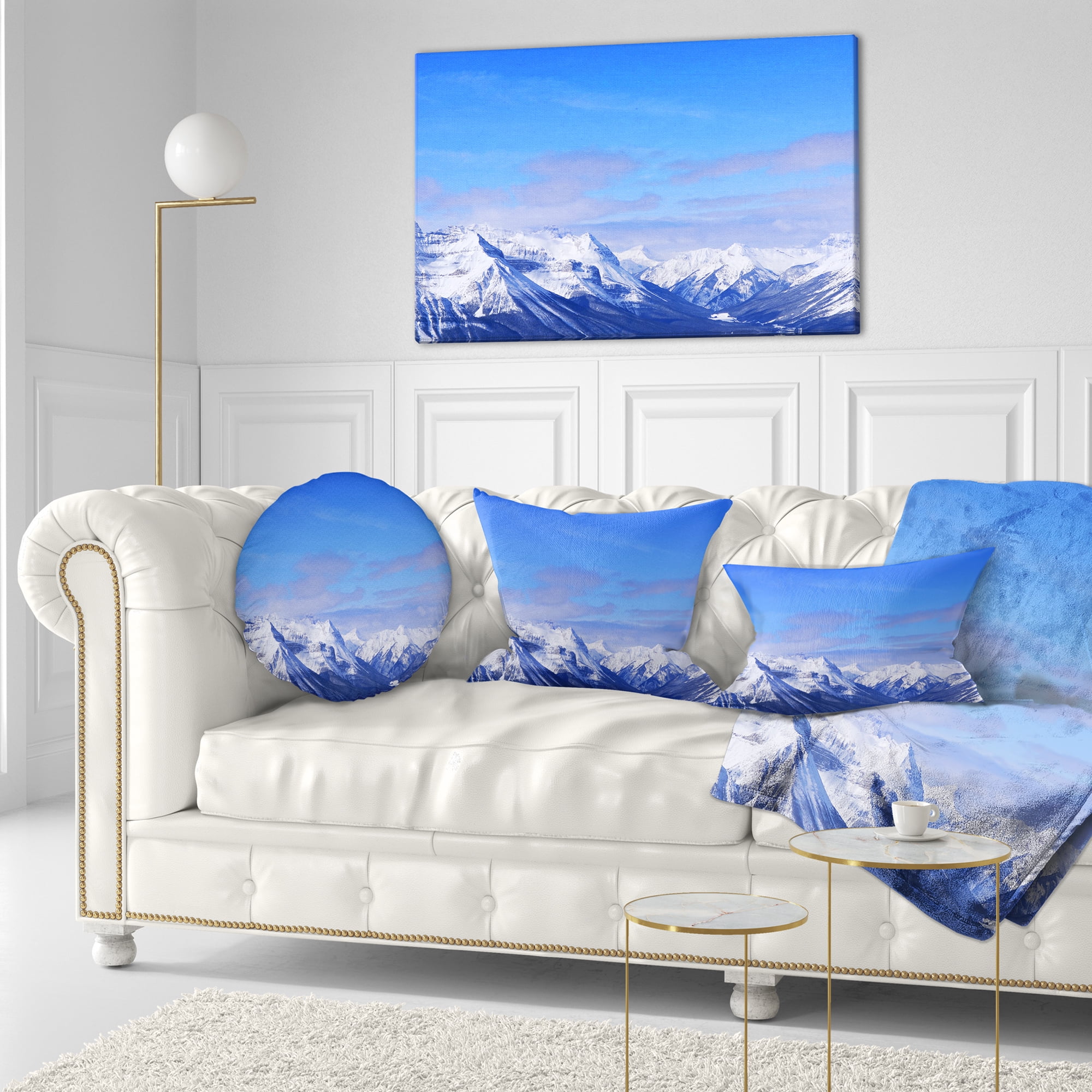 Designart Blue Winter Mountains - Landscape Photography Throw Pillow - 12x20