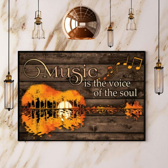 Sunset Guitar Music Is The Voice Of The Soul Music Lover Horizontal Paper Poster No Frame Wrapped Wall Decor 11 x 17 Inch Poster