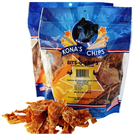 Usa Natural - KONA'S CHIPS 2 Pack - BITS-O- CHIPS 8 OZ; Dog Treats Made In USA ONLY ? 100% USDA Chicken, All Natural, Healthy & Safe Treats For Your Dog. Smaller Jerky Pieces for Small Dogs.