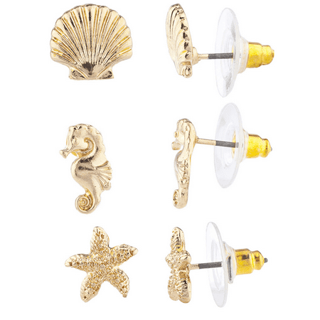 White Gold Starfish Earrings - Lux Accessories Gold Tone Seashell Seahorse Starfish Tropical Nautical Earrings