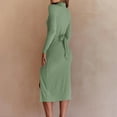 thumbnail image 4 of Lilgiuy Women's Solid Color Knitted Long Sleeve Split Fork Hip Lapel Dress Green Fall Dresses for 2022 Spring Winter, 4 of 5