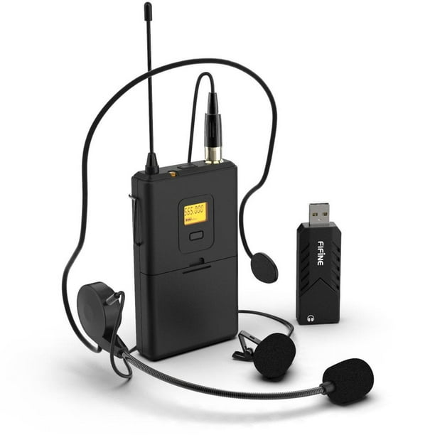 Micrófonos Inalámbricos FIFINE UHF USB con Auriculares y Clip Lavalier Solapa para Ordenador PC y Ma